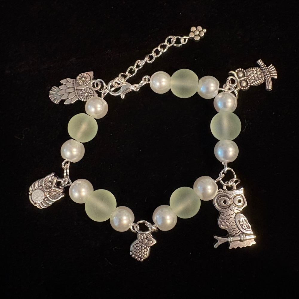 Silver and White Owl Charm Bracelet